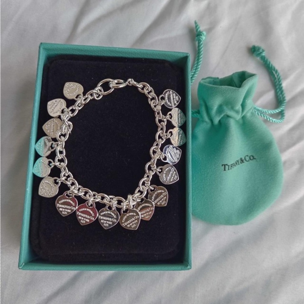 Tiffany & Co Silver Heart Charm Bracelet size:7.5 inches